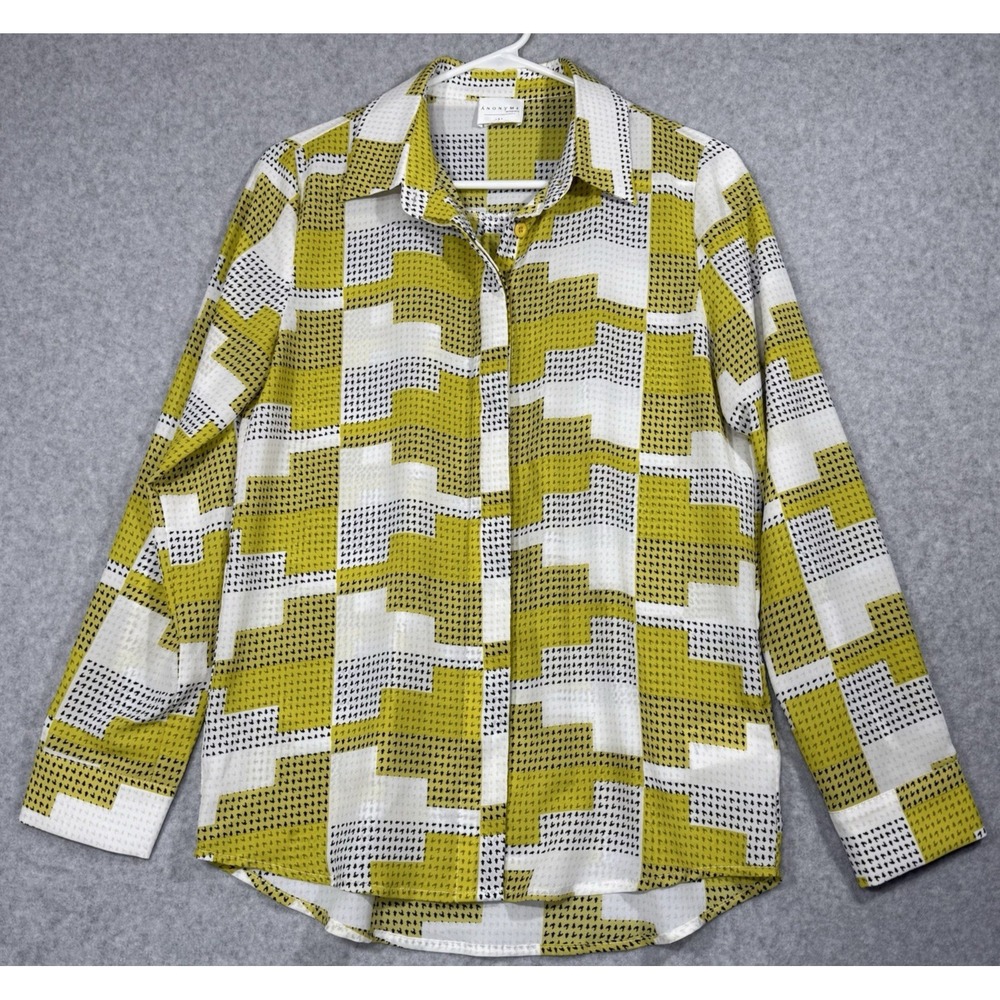 Anonyme Designers Blouse Women's Size‎ Small Yellow Black White Hidden Button Up